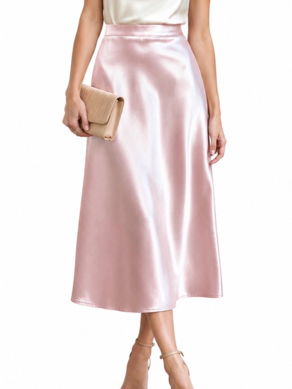 Vintage Gunne Sax Pink Satin Midi Skirt A Line USA Made Size 14 Slip Skirt
